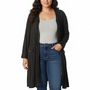 ELLOS Black Longline Midi Lightweight Full Zip Trench Jacket Coat 2x 26/28